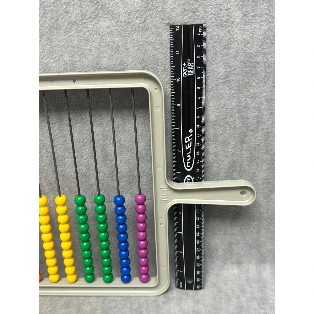 Vintage Ideal Student Abacus Gray Rainbow 100 Beads Math Learning Tool 7303